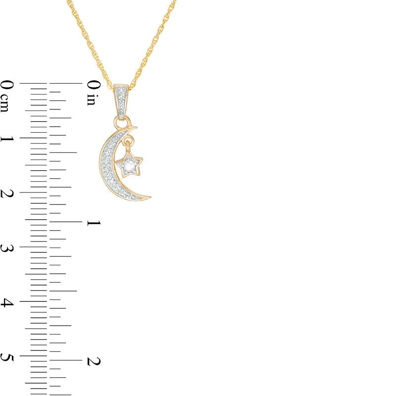 0.17 CT. T.W. Natural Diamond Crescent Moon and Star Charm Pendant in Sterling Silver with 14K Gold Plate