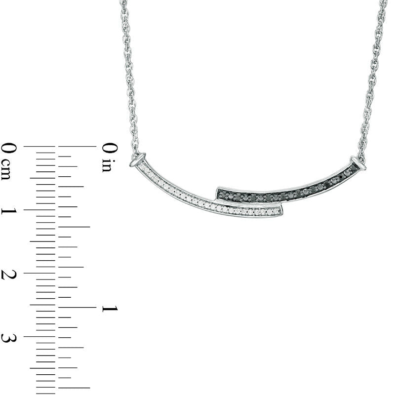 0.2 CT. T.W. Enhanced Black and White Natural Diamond Reversible Curved Bypass Bar Necklace in Sterling Silver - 16.58"
