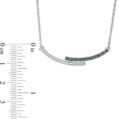 0.2 CT. T.W. Enhanced Black and White Natural Diamond Reversible Curved Bypass Bar Necklace in Sterling Silver - 16.58"