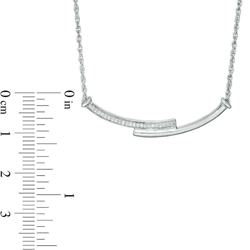 0.2 CT. T.W. Enhanced Black and White Natural Diamond Reversible Curved Bypass Bar Necklace in Sterling Silver - 16.58"