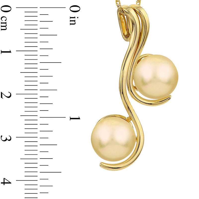 10.0 - 11.0mm Golden Cultured South Sea Pearl Double Swirling Ribbon Pendant in 14K Gold