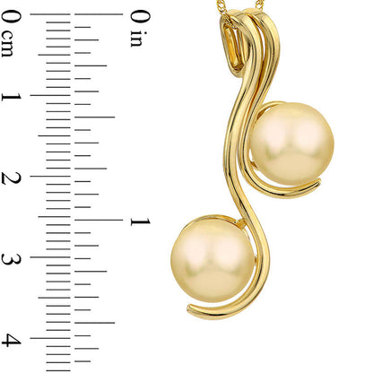 10.0 - 11.0mm Golden Cultured South Sea Pearl Double Swirling Ribbon Pendant in 14K Gold