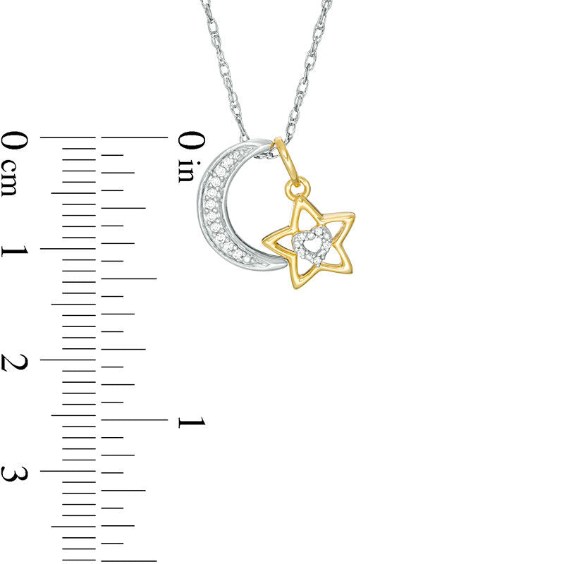 0.05 CT. T.W. Natural Diamond Crescent Moon and Star Pendant in Sterling Silver and 14K Gold Plate