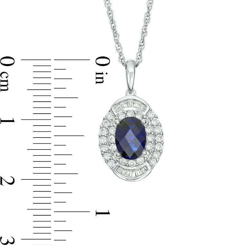 Oval Blue Sapphire and 0.33 CT. T.W. Natural Diamond Double Frame Pendant in 10K White Gold