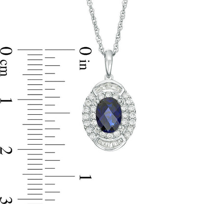 Oval Blue Sapphire and 0.33 CT. T.W. Natural Diamond Double Frame Pendant in 10K White Gold