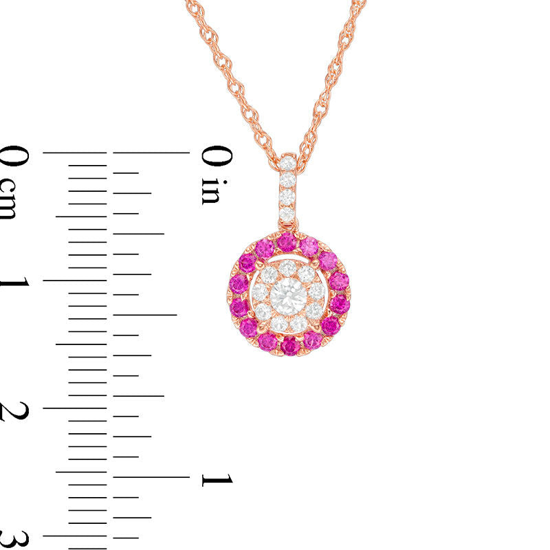 Lab-Created Ruby and White Sapphire Double Frame Pendant in Sterling Silver with 14K Rose Gold Plate