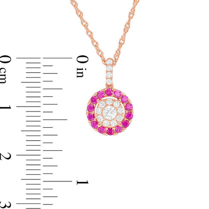 Lab-Created Ruby and White Sapphire Double Frame Pendant in Sterling Silver with 14K Rose Gold Plate