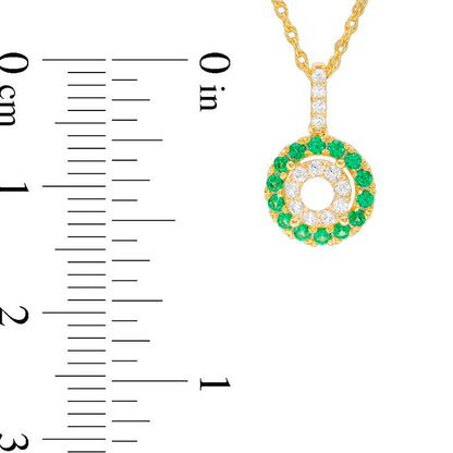 Lab-Created Emerald and White Sapphire Double Frame Pendant in Sterling Silver with 14K Gold Plate