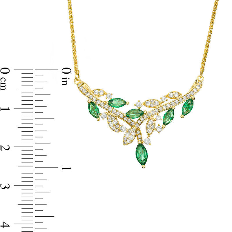 Marquise Lab-Created Emerald and White Sapphire Vine V-Necklace in Sterling Silver with 14K Gold Plate - 15.75"