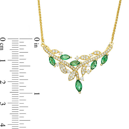 Marquise Lab-Created Emerald and White Sapphire Vine V-Necklace in Sterling Silver with 14K Gold Plate - 15.75"