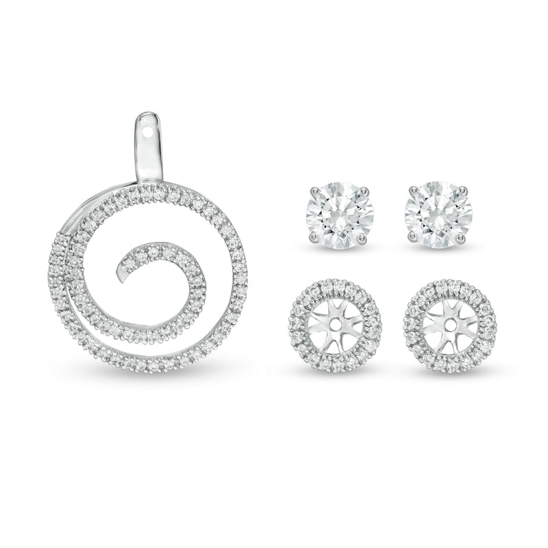 1 CT. T.W. Diamond Frame and Swirl Drop Earring Jackets in 14K White Gold