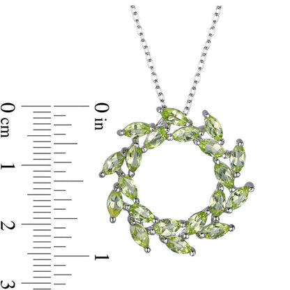 Marquise Peridot Wreath Open Circle Pendant in Sterling Silver