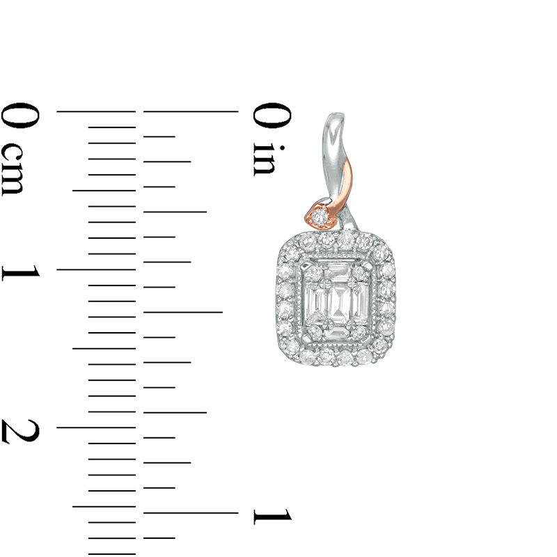 0.38 CT. T.W. Composite Diamond Rectangular Frame Heart Twist Drop Earrings in 10K Two-Tone Gold
