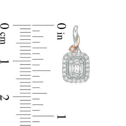 0.38 CT. T.W. Composite Diamond Rectangular Frame Heart Twist Drop Earrings in 10K Two-Tone Gold