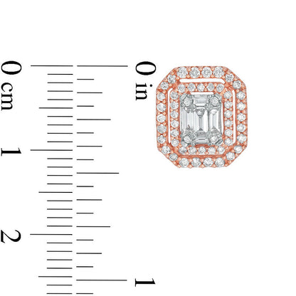 0.75 CT. T.W. Composite Diamond Double Octagonal Frame Stud Earrings in 10K Rose Gold