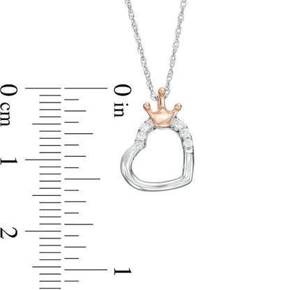 0.05 CT. T.W. Natural Diamond Crown-Topped Tilted Heart Pendant in Sterling Silver and 10K Rose Gold