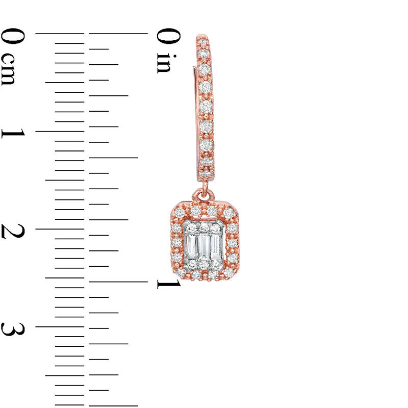0.5 CT. T.W. Composite Diamond Rectangular Frame Hoop Drop Earrings in 10K Rose Gold