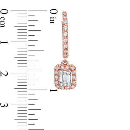 0.5 CT. T.W. Composite Diamond Rectangular Frame Hoop Drop Earrings in 10K Rose Gold