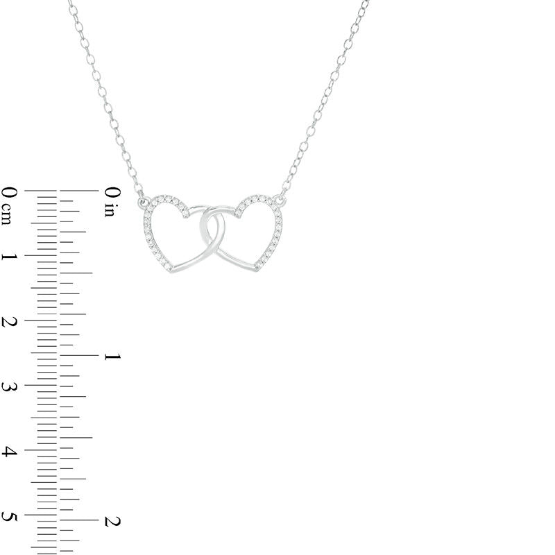 0.13 CT. T.W. Natural Diamond Interlocking Double Heart Necklace in Sterling Silver