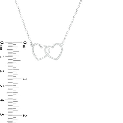 0.13 CT. T.W. Natural Diamond Interlocking Double Heart Necklace in Sterling Silver
