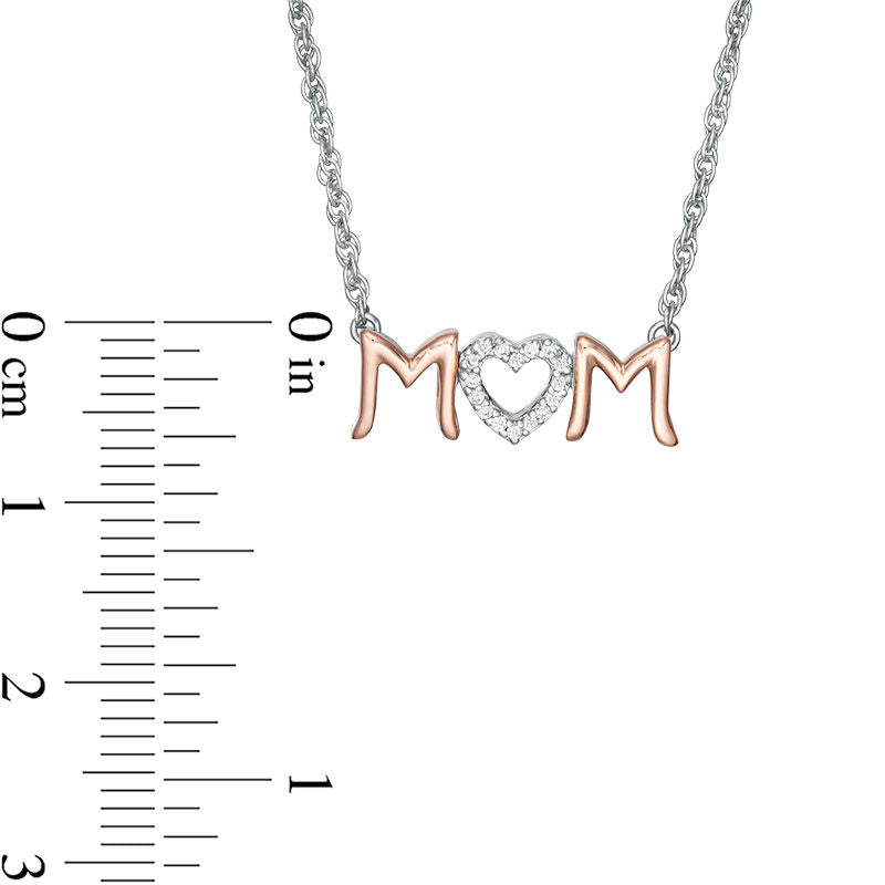 0.05 CT. T.W. Natural Diamond Heart "MOM" Necklace in Sterling Silver and 10K Rose Gold