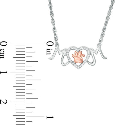 0.1 CT. T.W. Natural Diamond Paw Print and Heart "MOM" Necklace in Sterling Silver and 10K Rose Gold