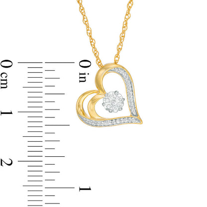 0.07 CT. T.W. Natural Diamond Flower and Heart Outline Pendant in 10K Yellow Gold
