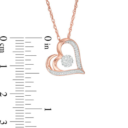 0.07 CT. T.W. Natural Diamond Flower and Heart Outline Pendant in 10K Rose Gold