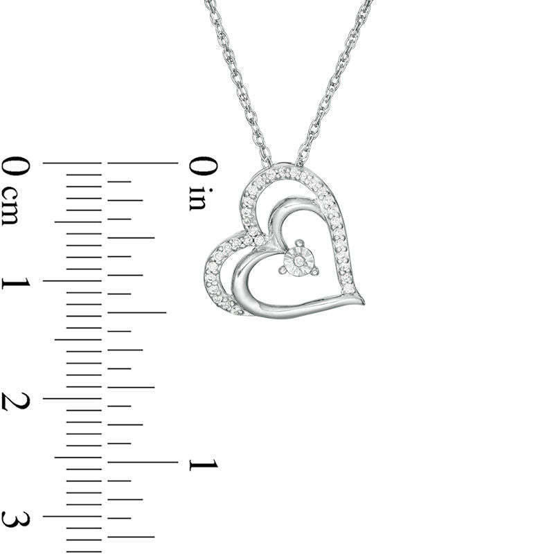 0.1 CT. T.W. Natural Diamond Tilted Double Heart Pendant in 10K White Gold