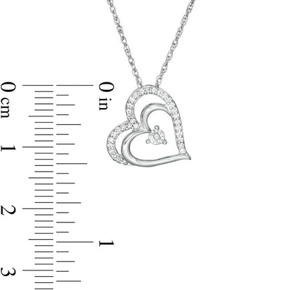 0.1 CT. T.W. Natural Diamond Tilted Double Heart Pendant in 10K White Gold