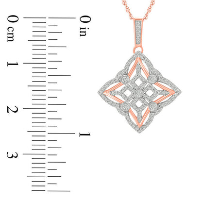0.33 CT. T.W. Natural Diamond Tilted Square Antique Vintage-Style Medallion Pendant in 10K Rose Gold