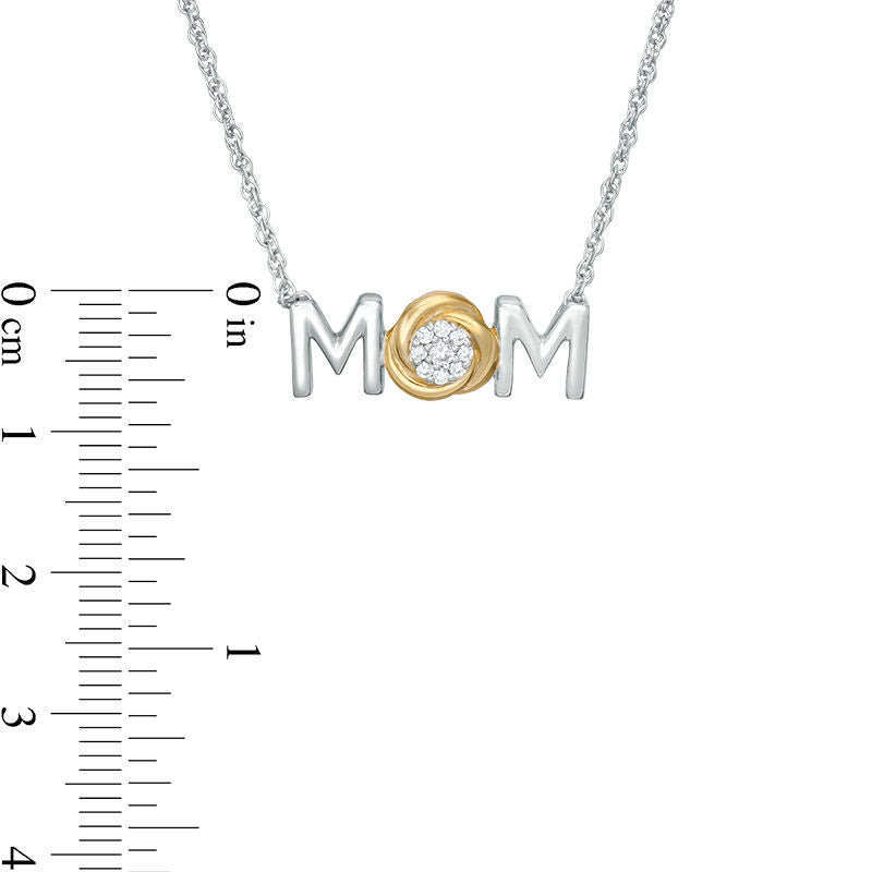 0.07 CT. T.W. Composite Natural Diamond "MOM" Knot Necklace in Sterling Silver and 10K Yellow Gold - 17"