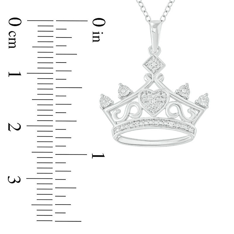 Natural Diamond Accent Heart Crown Pendant in Sterling Silver