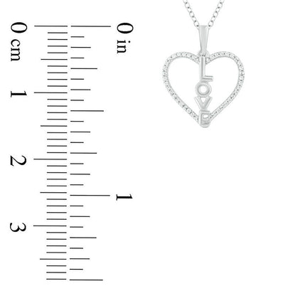 0.1 CT. T.W. Natural Diamond Vertical "LOVE" Heart Outline Pendant in Sterling Silver