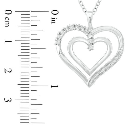 Natural Diamond Accent Double Heart Outline Pendant in Sterling Silver