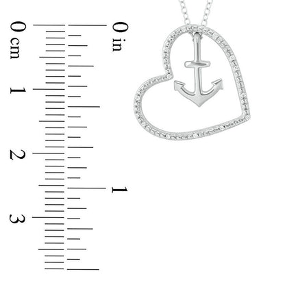 Natural Diamond Accent Tilted Heart Outline with Anchor Pendant in Sterling Silver