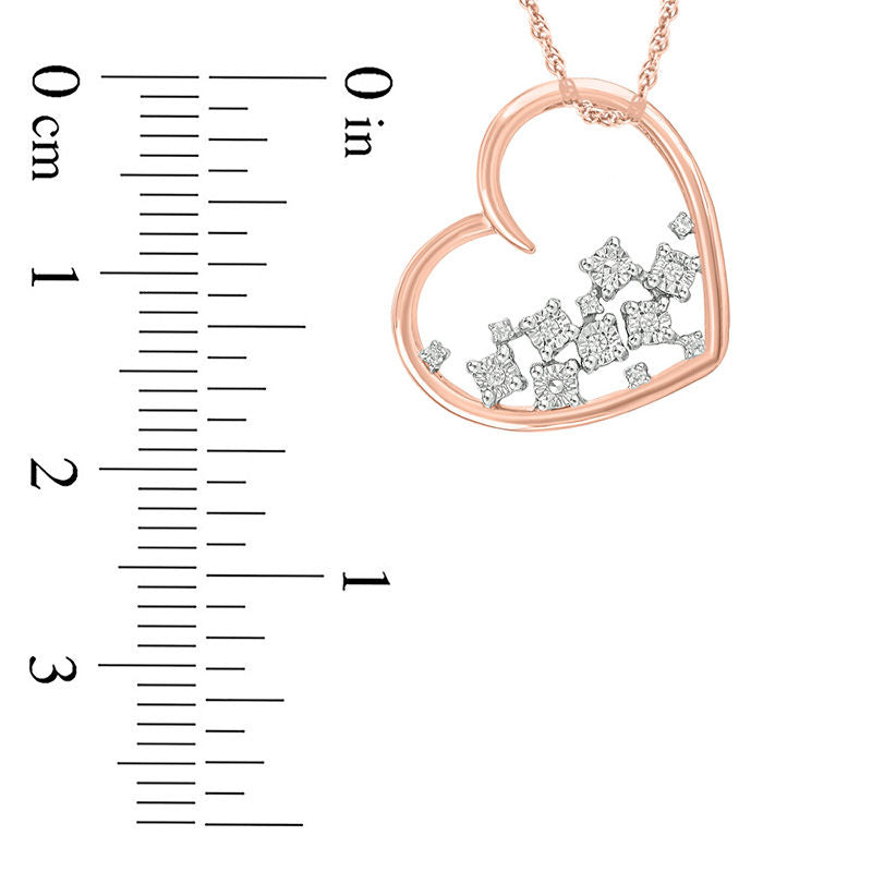 0.05 CT. T.W. Natural Diamond Tilted Scatter Heart Outline Pendant in 10K Rose Gold