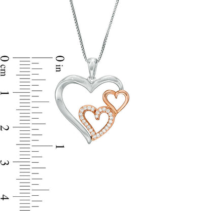 0.13 CT. T.W. Natural Diamond Triple Heart Pendant in Sterling Silver and 10K Rose Gold