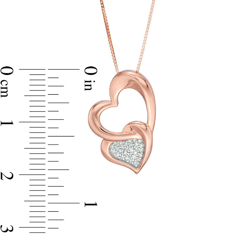 0.07 CT. T.W. Composite Natural Diamond Tilted Double Heart Pendant in Sterling Silver with 10K Rose Gold