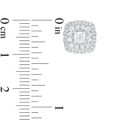 1 CT. T.W. Certified Princess-Cut Diamond Scallop Frame Stud Earrings in 14K White Gold (I/I1)