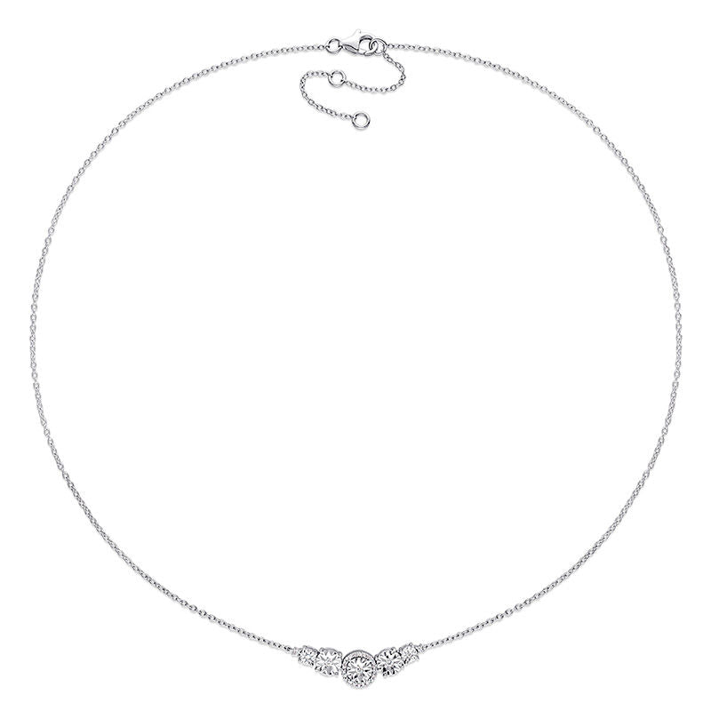 0.17 CT. T.W. Natural Diamond Curve Necklace in Sterling Silver - 17"