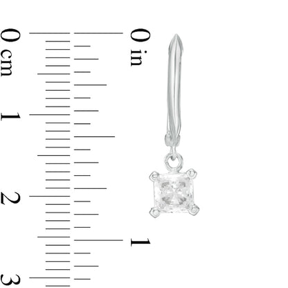 1 CT. T.W. Certified Princess-Cut Diamond Solitaire Drop Hoop Earrings in 14K White Gold (I/VS2)