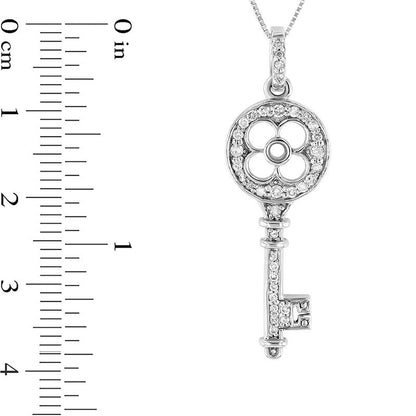 0.25 CT. T.W. Natural Diamond Clover-Top Key Pendant in 14K White Gold