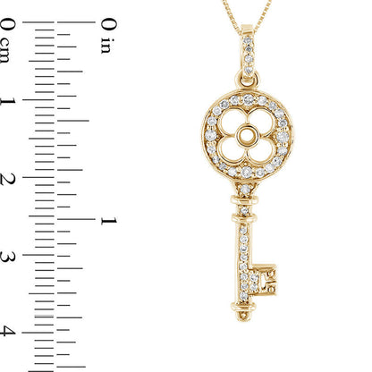 0.25 CT. T.W. Natural Diamond Clover-Top Key Pendant in 14K Gold