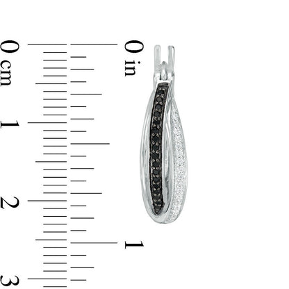 0.25 CT. T.W. Enhanced Black and White Diamond Criss-Cross Hoop Earrings in 10K White Gold