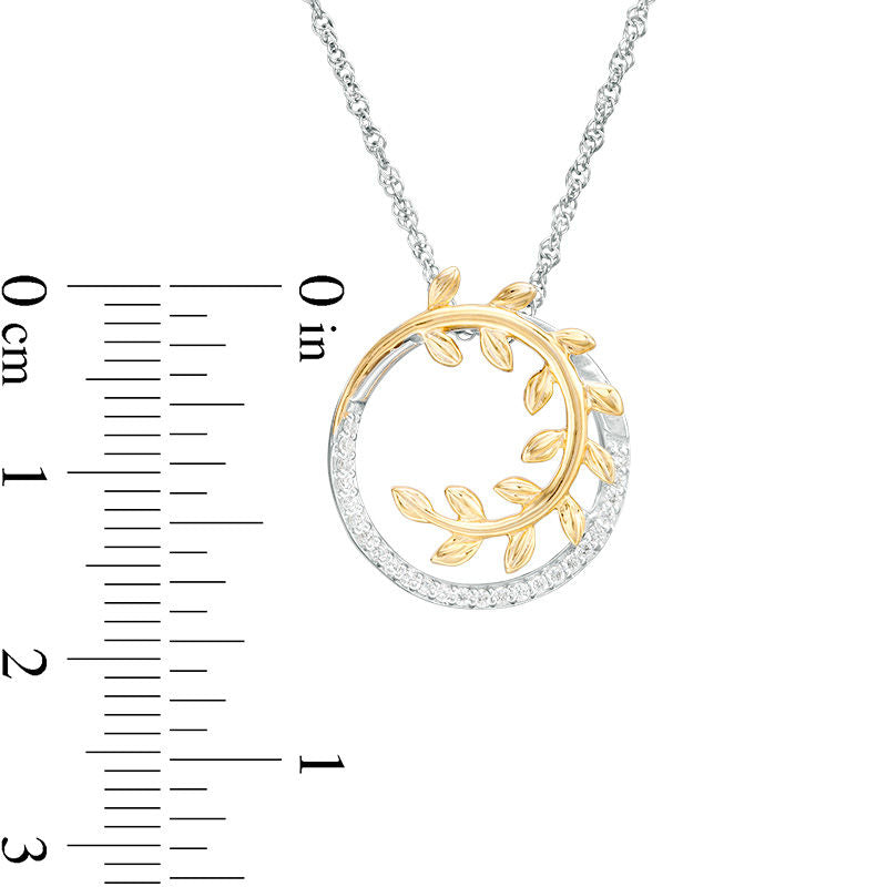 0.1 CT. T.W. Natural Diamond Leaf Vine Circle Pendant in Sterling Silver and 10K Yellow Gold
