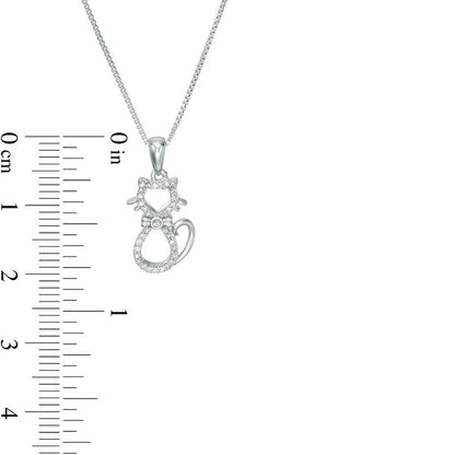 0.1 CT. T.W. Natural Diamond Cat Outline with Bow Pendant in Sterling Silver