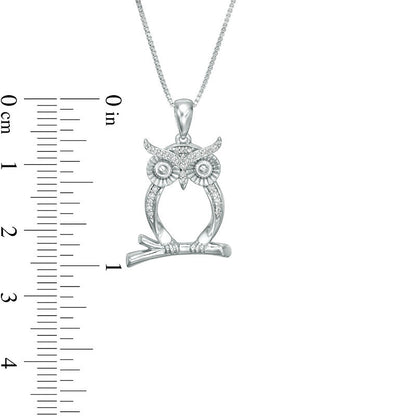 0.1 CT. T.W. Natural Diamond Perched Owl Outline Pendant in Sterling Silver