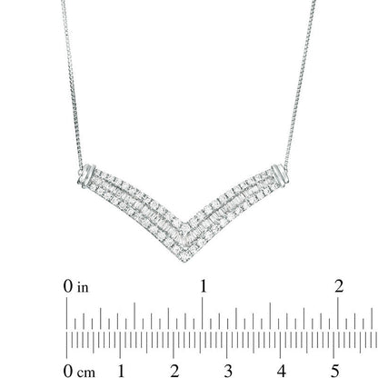 1 CT. T.W. Baguette and Round Natural Diamond Multi-Row Chevron Necklace in 10K White Gold