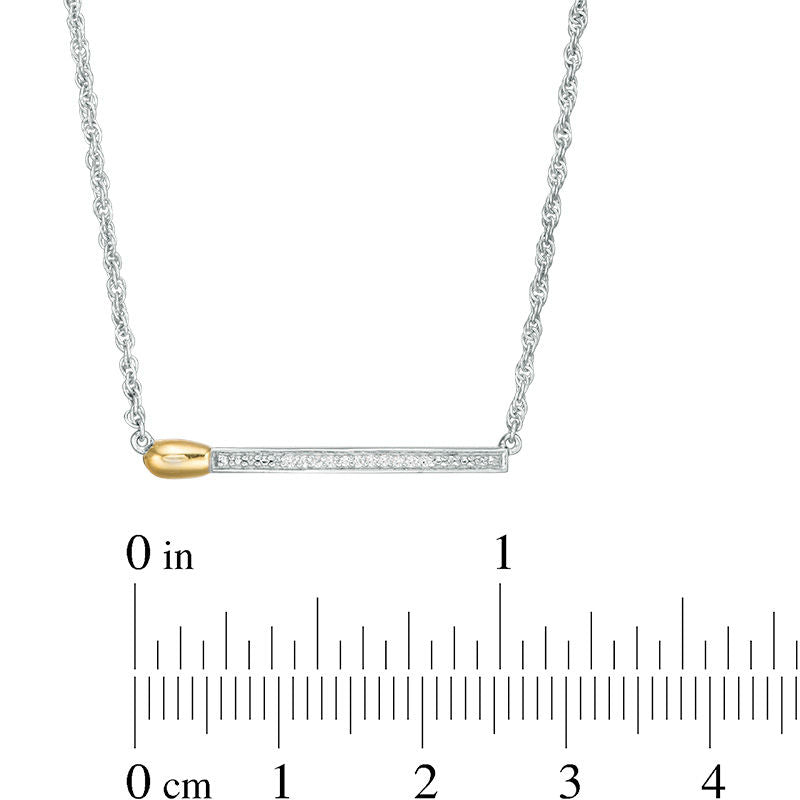 Natural Diamond Accent Matchstick Necklace in Sterling Silver and 10K Yellow Gold